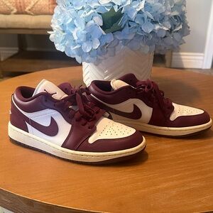 Nike /Jordan Burgundy and Cream Low-Top Sneakers